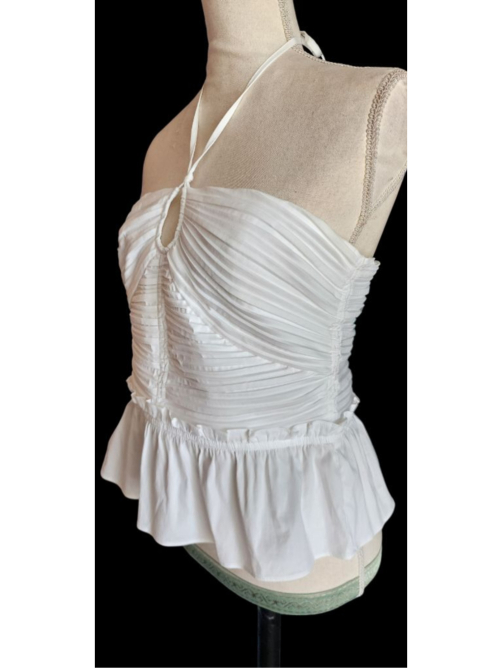 White House Black Market White Ruched Halter Peplum Top Size 8 Vintage Y2K - Picture 3 of 9